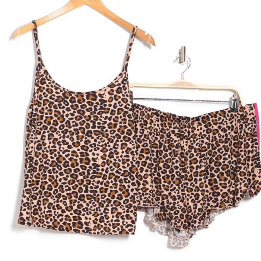 French Affair Leopard print cami top and shorts pj